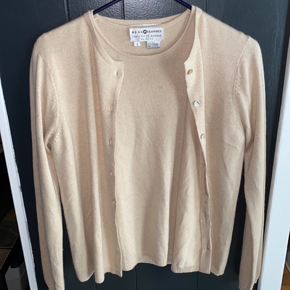 Sak’s Fifth Avenue Crème Silk Cashmere Sweater&Cardigan Set Belford Petite Small - Picture 8 of 12